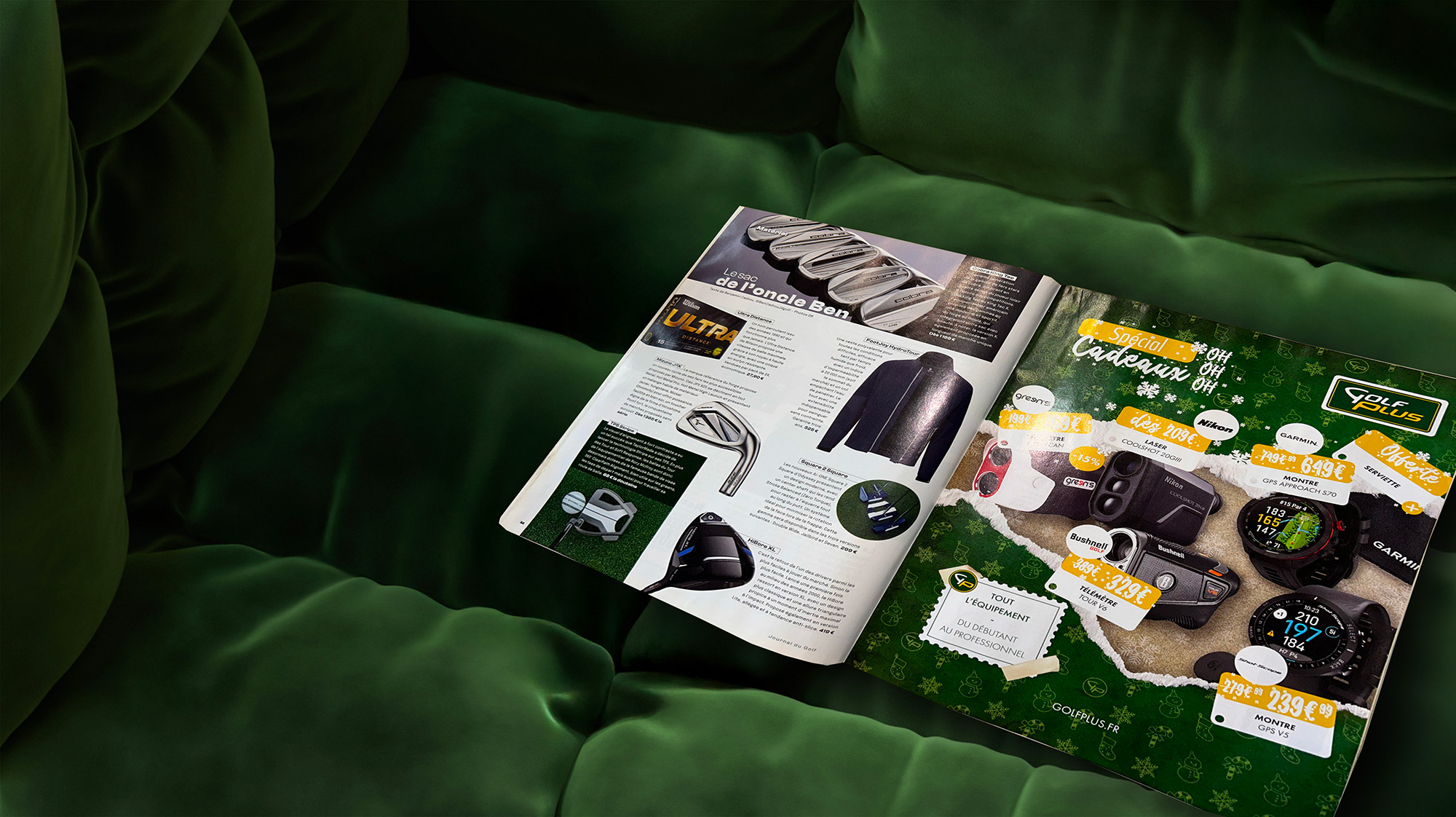 Magazine journal du golf offre de noel, campagne publicitaire Golf Plus par Florent Andarelli